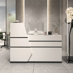 INBOX ZERO Jodanna L-Shaped Synthetic Laminate Reception Desk with Filing Cabinet