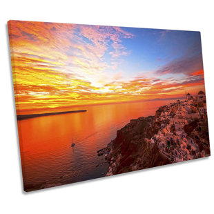 CANVAS GEEKS Santorini Sunset Greece - Wrapped Canvas Print