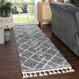 MISTANA™ Boho Geometric Diamonds Indoor Plush Shag Area Rug with Tassels