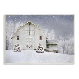 STUPELL INDUSTRIES " White Winter Snowfield Barn Cozy Christmas Scenery " by Lori Deiter