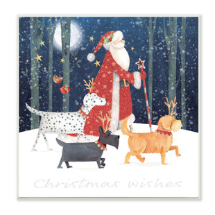 STUPELL INDUSTRIES Cheery Christmas Night Santa & Dogs Snowy Scenery Black Framed Giclee Texturized Art By P.S. Art