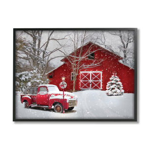 STUPELL INDUSTRIES " Red Barn And Truck Powdery Snow Rural Scenery " by Lori Deiter