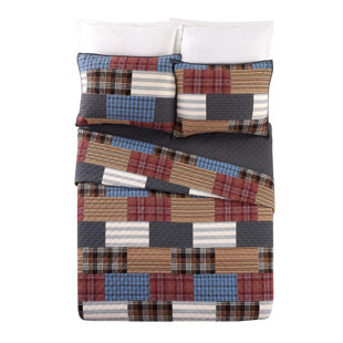 MODERN HEIRLOOM Cabin Patchwork Printed Plaid Cotton Quilt/Coverlet Set