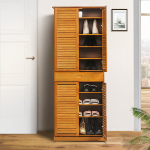 MONIBLOOM 10 Tiers Rayon from Bamboo Shoe Rack 27 Pairs Boots Storage Drawered Cabinet with Blinds Door for Entryway