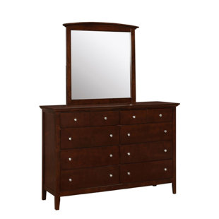 CROSSROADS FURNITURE Carter - Cherry 8 Drawer 58'' W Double Dresser with Mirror