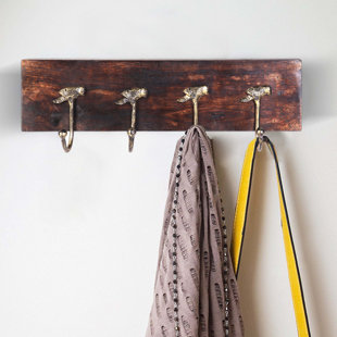 ROSALIND WHEELER Ammer Solid Wood Wall 4 - Hook Wall Mounted Coat Rack