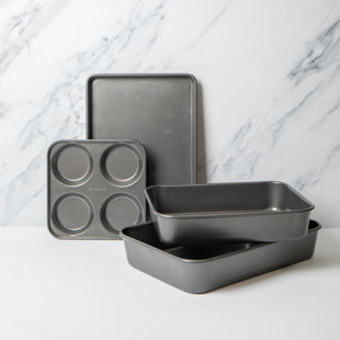 MASTERCLASS 4pc Non-Stick Bakeware Set with 2x Roasting Pans, Baking Tray & 4-Hole Yorkshire Pudding Pan