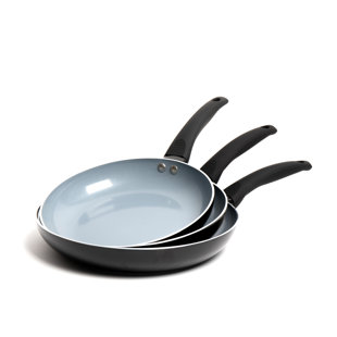 MasterClass 3pc Ceramic Non-Stick Eco Frying Pan Set with 3x Induction-Safe Frying Pans, 24cm, 26cm and 28cm