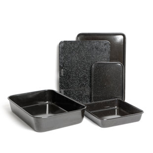 MasterClass 5pc Vitreous Enamel Non-Stick Cookware Set with 1x Roasting Pan and 4x Baking Trays