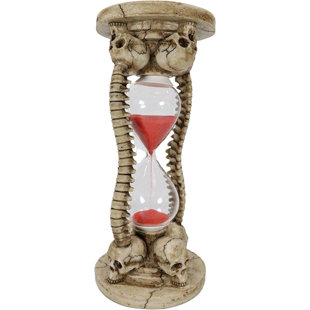 TRINX Detria Gothic Alchemy Graveyard 4 Skulls with Skeleton Spine Bones Decorative Sand Timer Sculpture