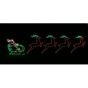 LORI'S LIGHTED D'LITES Medium Santa in Sleigh with 4 Leaping Deer Christmas Holiday Lighted Display