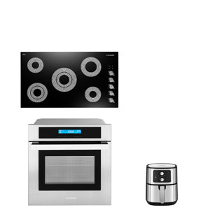 COSMO 3 Piece Kitchen Appliance Package With 36" Electric Cooktop 5.5L Electric Hot Air Fryer 24" Single Electric Wall Oven