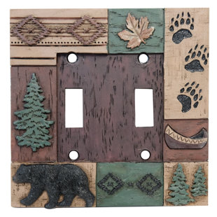 DECOR IDEA Polyresin Patchwork Bear Territory Woodland 2-Gang Toggle Light Switch Wall Plate/ Switch Cover (Set of 2)