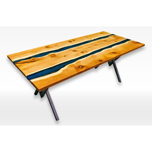 REBIRTHPRO Brown Worktop Cedar Table With River Solid Wood Durable Silver Base