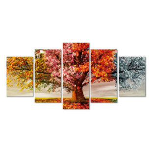 DEKOARTE 5-tlg. Leinwandbilder-Set Landscape Trees Four Stations