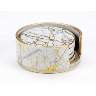AA IMPORTING Faux Marble Coaster Set with Holder