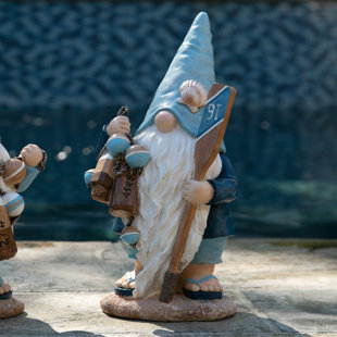 Exhart Solar Hand Painted Beach Garden Gnome Statue with Paddle