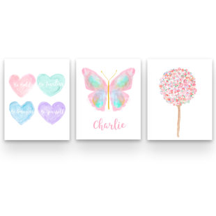 OUTSIDE IN ART STUDIO Pastel Inspirational Butterfly Artwork, 3 Piece Set Paper Prints
