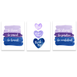 OUTSIDE IN ART STUDIO Navy and Purple Kids Inspirational Artwork, 2 Paper Prints (Set of 3)