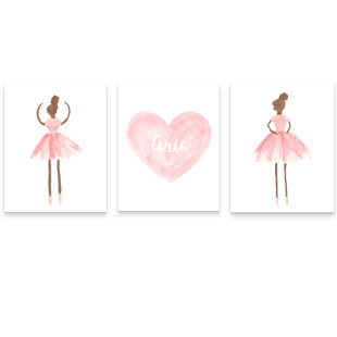 OUTSIDE IN ART STUDIO Dark Skin Ballerina and Heart, 3 Paper Prints