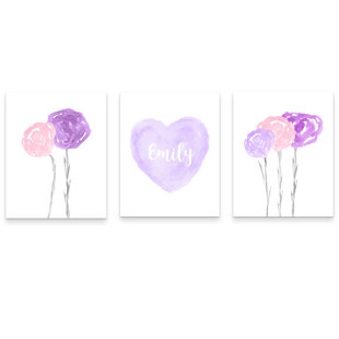 OUTSIDE IN ART STUDIO Pastel Flowers with Watercolor Heart, Paper Prints (Set of 3)