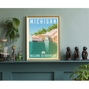 TRINX Michigan Retro Style State Travel Poster, Vintage Unframed Print, Home and Office Wall Art