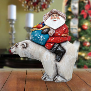 G DEBREKHT Masterpiece Woodcarved Gifty Traveler Polar Bear Santa Figurine