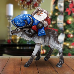 G DEBREKHT Masterpiece Woodcarved Elk Traveler Santa Figurine