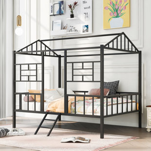 ONEWELL Full Size Metal House Bed Frame With Slatted Support