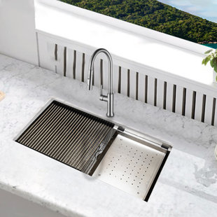 KBFmore Single Bowl 32" Undermount Stainless Steel Workstation Kitchen Sink with Sink Accessories
