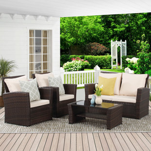 EBERN DESIGNS Netherside 4 Piece Rattan Sofa Seating Group with Cushions