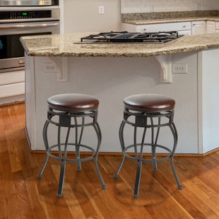 WILLISTON FORGE Bissell Faux Leather Upholstered Swivel Metal Backless Bar & Counter Stool (Set of 2)