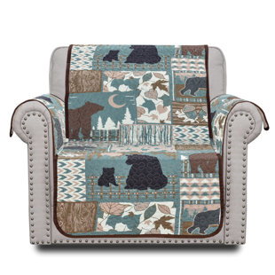 LOON PEAK® Timberland Bear Patchwork Box Cushion Quilted Armchair Recliner Slipcover