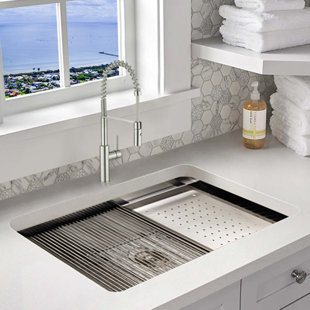 KBFmore 32 Inch Ledge Functional Double Bowl Workstation Kitchen Sink Undermount Stainless Steel
