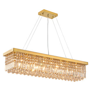 ROSDORF PARK Frieson Modern Crystal Dimmable Kitchen Island Gold Rectangle Chandeliers / Living Room Chandelier