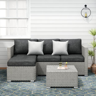 WADE LOGAN® Arfaan 3 Piece Rattan Sectional Seating Group with Cushions