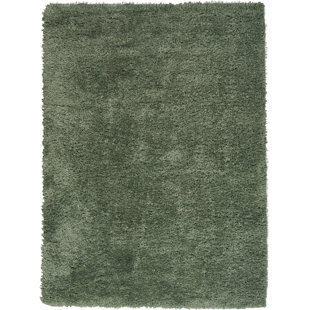 EVERLY QUINN Lush Shag Modern Sage Green Rug