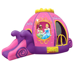 FUNORMOUS Disney Princess Carriage Inflatable Outdoor Bounce House with Slide and Ball Pit