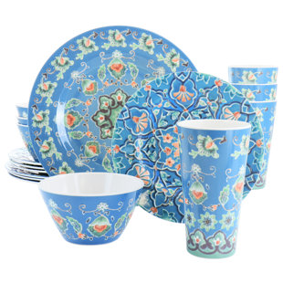 LAURIE GATES 16 Piece Melamine Dinnerware Set, Service for 4