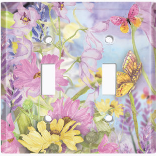 WORLDACC Purple Magnolia Flowers Butterfly Lavender Sky 2-Gang Toggle Light Switch Wall Plate