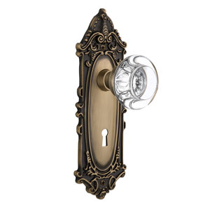 NOSTALGIC WAREHOUSE Crystal Round Passage Door Knob with Keyhole Victorian Long Plate