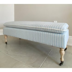 CANORA GREY SEAT4U Patzy Bedroom Linen Ticking Fabric Upholstered Pillow Top Wooden Bench