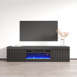 MEBLE FURNITURE Floating TV Stand for TVs up to 78" with Electric Fireplace Included