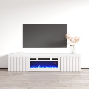 MEBLE FURNITURE Floating TV Stand for TVs up to 78" with Electric Fireplace Included