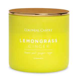 COLONIAL CANDLE Pop of Color Lemongrass Ginger 14.5 oz Three Wick Scented Jar Candle, Up to 60 Hours Burn