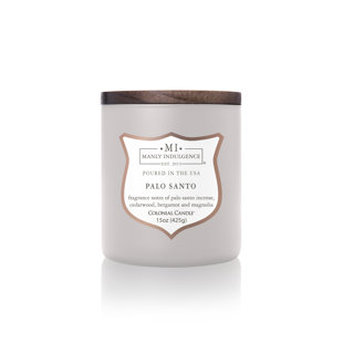 MANLY INDULGENCE Signature Palo Santo 15 oz Wooden Wick Soy Wax Scented Jar Candle, Up to 60 Hours Burn