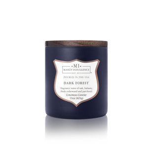 MANLY INDULGENCE Signature Dark Forest 15 oz Wooden Wick Soy Wax Scented Jar Candle, Up to 60 Hours Burn