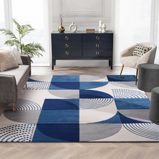 Well Woven Margot Blue Modern Geometric Boxes Lines 3D Textured Rug