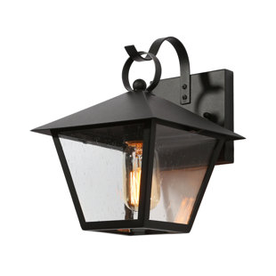 NEWWORLDDECOR Black 10'' H Seeded Glass Outdoor Wall Lantern (Set of 2)