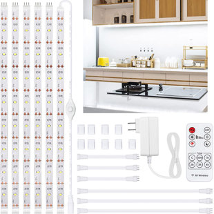 YI LIGHTING LED 6-Pieces 20" LED Strip Light Bars with Remote Control Cuttable for Cabinet Mirror